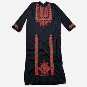 Palestinian Red and Green Embroidered Thobe Abaya
